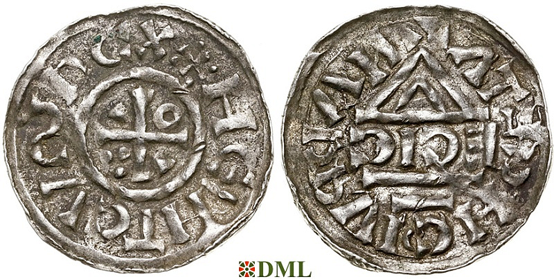 Денарий, Германия, Бавария, Heinrich II (1002-1024), м.д. Nabburg, монетарий ECIC, Hahn 1976, 74b1