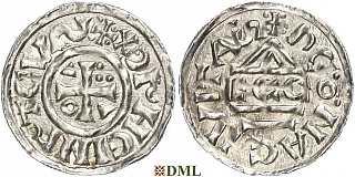 Денарий, Германия, Бавария, Heinrich II (1002-1024), м.д. Regensburg, монетарий ECCO, Hahn 1976, 27c1