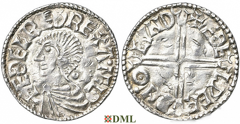 Денарий, Англия, Æthelred II (978-1016), м.д. London, монетарий Ædelperd, North 774
