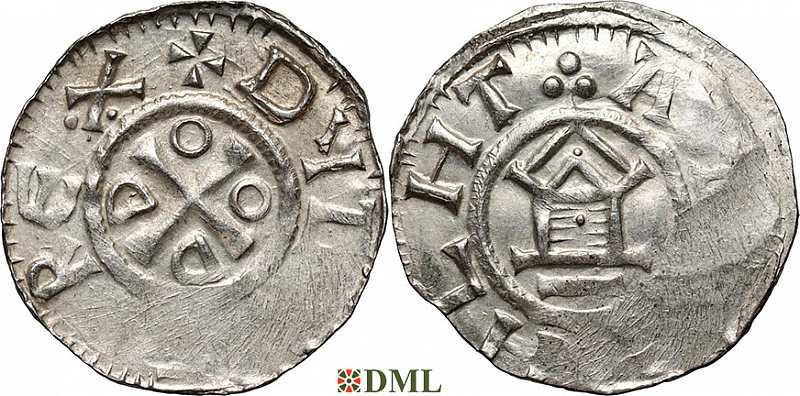 Денарий, Германия, Саксония, Otto III (983-1002), м.д. Goslar, type OAP