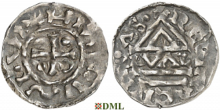 Денарий, Германия, Бавария, Heinrich II (985–995), м.д. Regensburg, монетарий GVΛL, Hahn 1976, 22d1