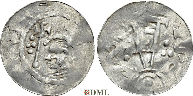 Денарий, Германия, Саксония, Adalbert (1043-1072), м.д. Bremen, Dbg. 1777