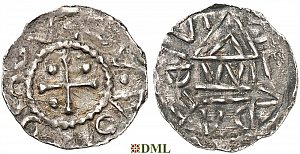 Денарий, Германия, Бавария, Heinrich I (948-955), м.д. Nabburg, монетарий WI, Hahn 1976, 66b1