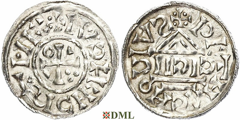 Денарий, Германия, Бавария, Heinrich II (1002-1024), м.д. Regensburg, монетарий CICII, Hahn 1976, 27b1