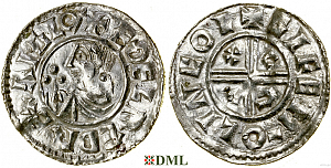 Денарий, Англия, Æthelred II (978-1016), м.д. Lincoln, монетарий Gife, North 770