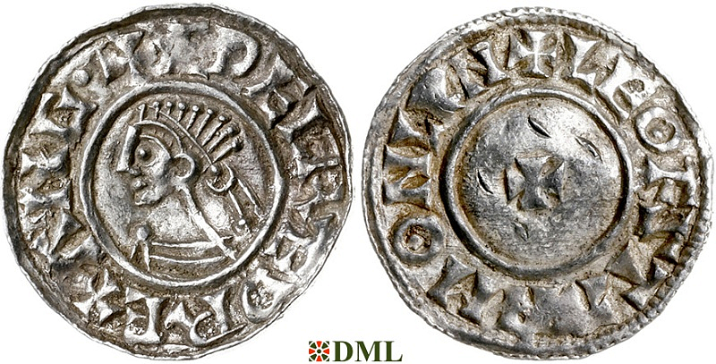 Денарий, Англия, Æthelred II (978-1016), м.д. London, монетарий Leofstan, North 777