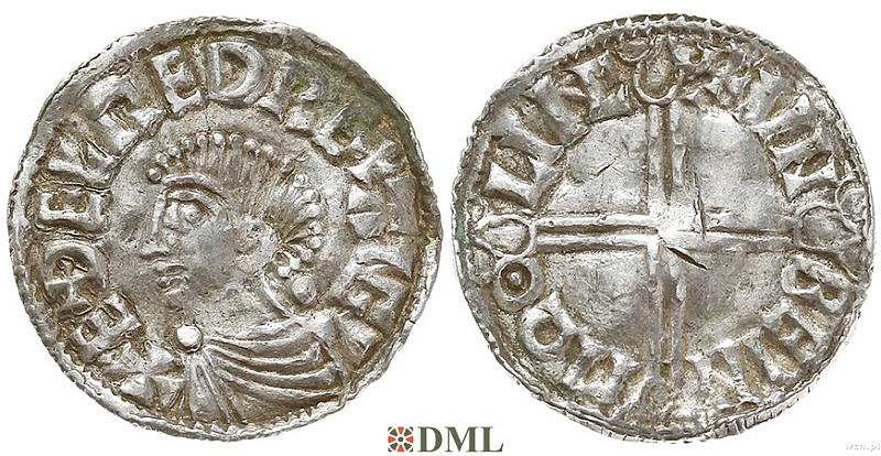 Денарий, Англия, Æthelred II (978-1016), м.д. Lincoln, монетарий Unbein, North 774