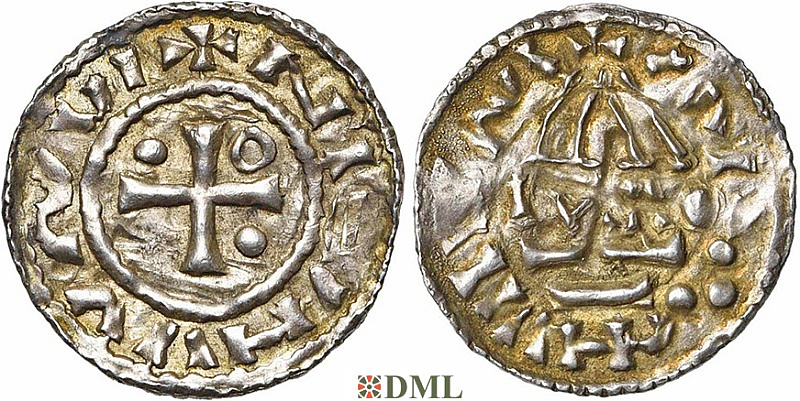 Денарий, Германия, Бавария, Heinrich II (985-995), м.д. Regensburg, монетарий MΛO, Hahn 1976, 22f1
