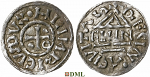 Денарий, Германия, Бавария, Heinrich II (985–995), м.д. Regensburg, монетарий ELLIN, Hahn 1976, 22c1.1