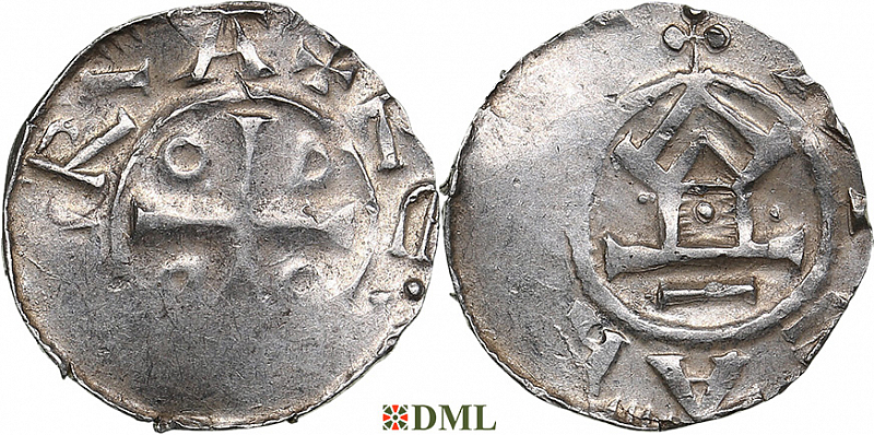 Денарий, Германия, Саксония, Otto III (983-1002), м.д. Goslar, type OAP