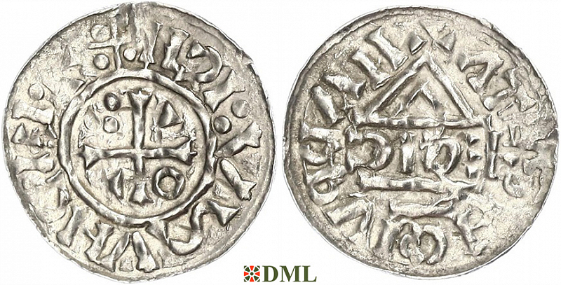 Денарий, Германия, Бавария, Heinrich II (1002-1024), м.д. Nabburg, монетарий ECIC, Hahn 1976, 74b1