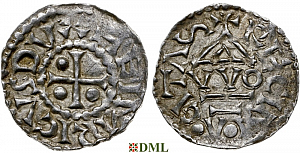 Денарий, Германия, Бавария, Heinrich I (948-955), м.д. Regensburg, монетарий WO, Hahn 1976, 10m2.3