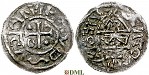 Денарий, Германия, Бавария, Heinrich IV (995-1002), м.д. Regensburg, монетарий ɅɅI (25e7), Hahn 1976, 25e7