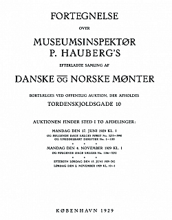 Haubergs P. Peter Haubergs efterladte samling af danske og norske Mønter, København 1929