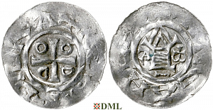 Денарий, Германия, Саксония, Otto III (983-1002), м.д. Goslar, type OAP