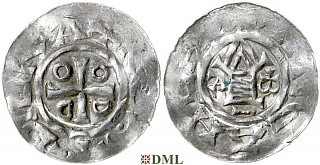 Денарий, Германия, Саксония, Otto III (983-1002), м.д. Goslar, type OAP