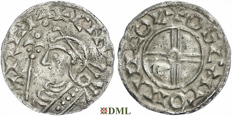 Денарий, Англия, Cnut (1016-1035), м.д. Lincoln, монетарий Oslac, North 790