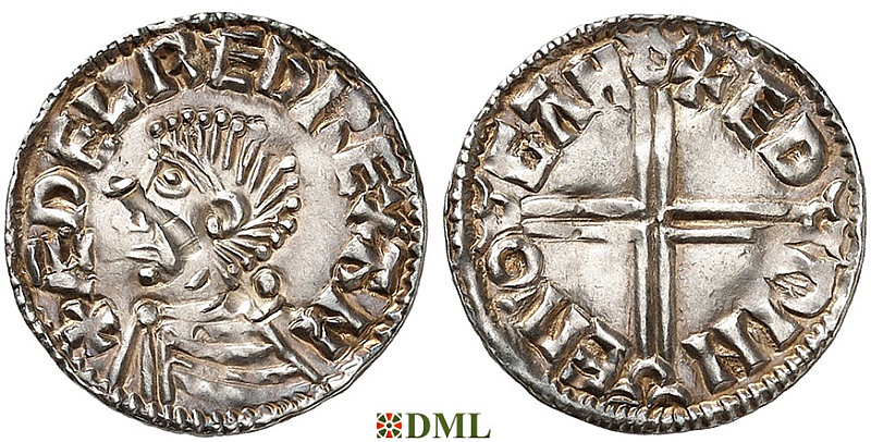 Денарий, Англия, Æthelred II (978-1016), м.д. Cambridge, монетарий Eadwine, North 774