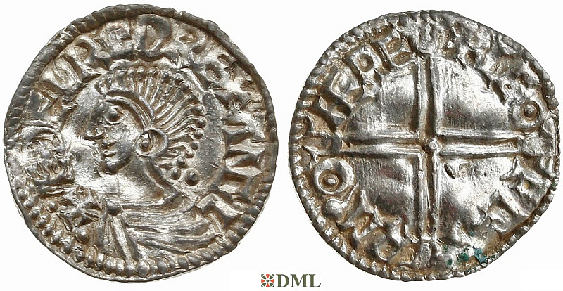 Денарий, Англия, Æthelred II (978-1016), м.д. Hereford, монетарий Leofgar