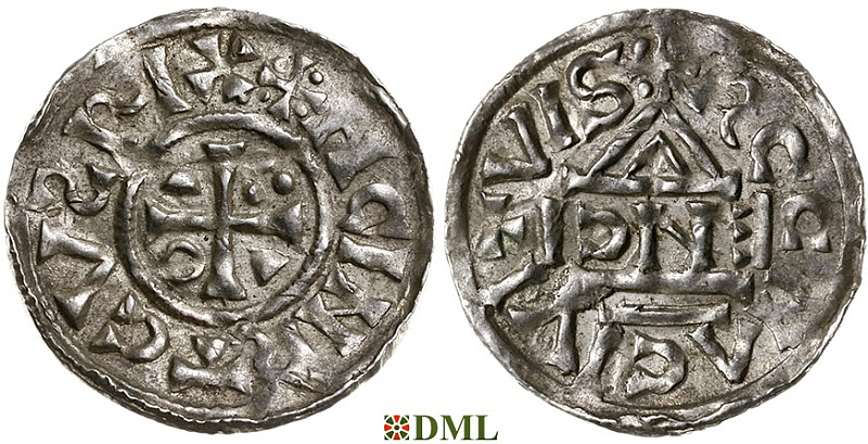 Денарий, Германия, Бавария, Heinrich II (1002-1024), м.д. Regensburg, монетарий ENCI, Hahn 1976, 27d2.2