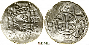 Денарий, Германия, Швабия, Heinrich II (1002-1024), м.д. Augsburg, Hahn 1976, 145.36