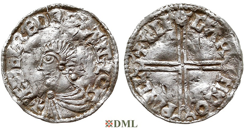 Денарий, Англия, Æthelred II (978-1016), м.д. Winchester, монетарий Ælfgar, North 774