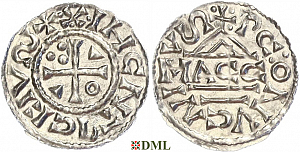 Денарий, Германия, Бавария, Heinrich II (1002-1024), м.д. Regensburg, монетарий MΛCCO, Hahn 1976, 27f1
