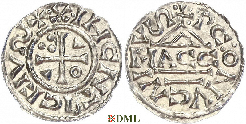 Денарий, Германия, Бавария, Heinrich II (1002-1024), м.д. Regensburg, монетарий MΛCCO, Hahn 1976, 27f1