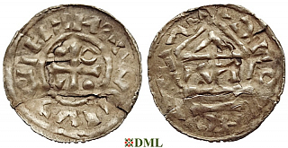 Денарий, Германия, Бавария, Heinrich IV (995-1002), м.д. Regensburg, монетарий WIL, Hahn 1976, 25f1