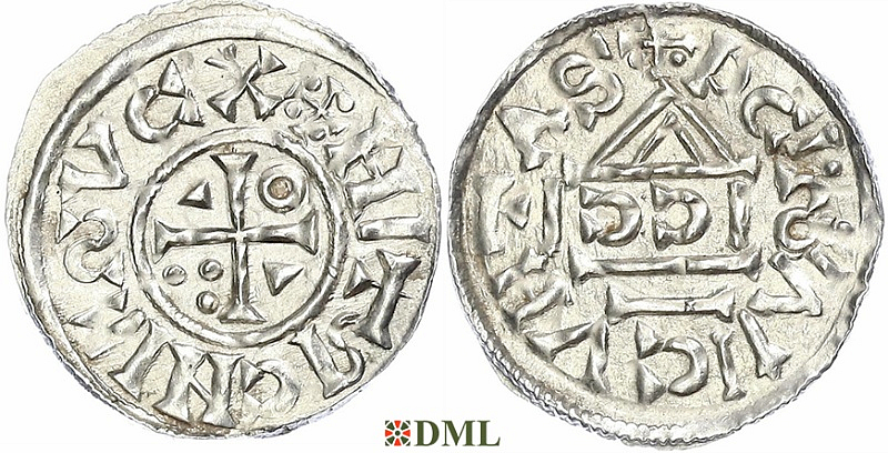 Денарий, Германия, Бавария, Heinrich II (1002-1024), м.д. Regensburg, монетарий SICCI, Hahn 1976, 27h1