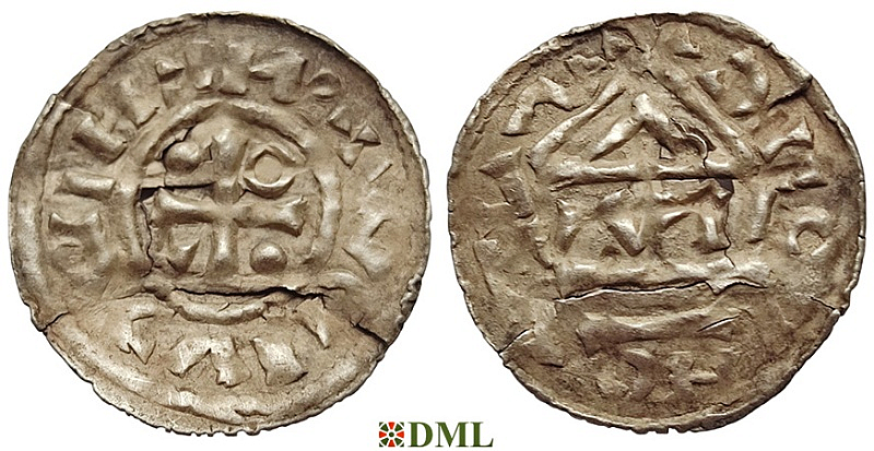 Денарий, Германия, Бавария, Heinrich IV (995-1002), м.д. Regensburg, монетарий WIL, Hahn 1976, 25f1