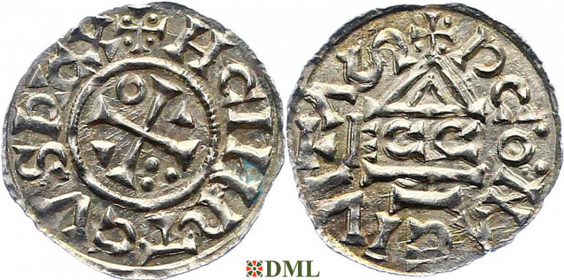 Денарий, Германия, Бавария, Heinrich II (1002-1024), м.д. Regensburg, монетарий ECCO, Hahn 1976, 27c1