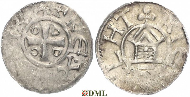 Денарий, Германия, Саксония, Otto III (983-1002), м.д. Goslar, type OAP