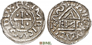 Денарий, Германия, Бавария, Heinrich I (948-955), м.д. Regensburg, монетарий •EИC•, Hahn 1976, 10e3