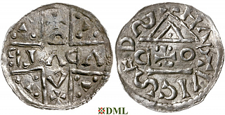 Денарий, Германия, Бавария, Hartwig (1009-1023) и Adalbero (1012-1035), м.д. Salzburg, мон. P✠O, Hahn 1976, 102a1