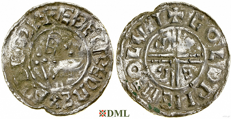 Денарий, Англия, Æthelred II (978-1016), м.д. London, монетарий Goldwine, North 770
