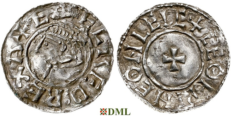 Денарий, Англия, Æthelred II (978-1016), м.д. Leicester, монетарий Leofwine, North 777