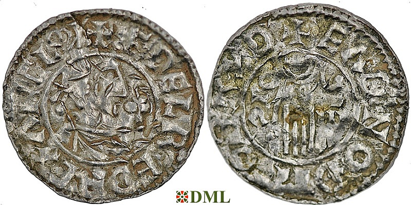 Денарий, Англия, Æthelred II (978-1016), м.д. Bridport, монетарий Eadnoth, North 768