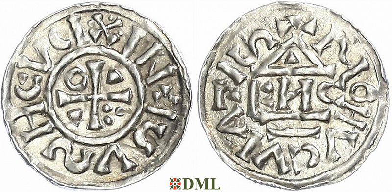 Обол, Германия, Бавария, Heinrich II (1002-1024), м.д. Regensburg, монетарий EИCO, Hahn 1976, 28d9