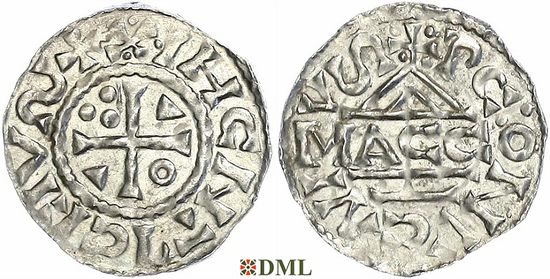 Денарий, Германия, Бавария, Heinrich II (1002-1024), м.д. Regensburg, монетарий MΛCCO, Hahn 1976, 27f1