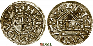 Денарий, Германия, Бавария, Heinrich II (985–995), м.д. Regensburg, монетарий ELLN, Hahn 1976, 22c2