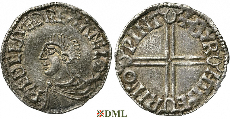 Денарий, Англия, Æthelred II (978-1016), м.д. Winchester, монетарий Ælfweald, North 774