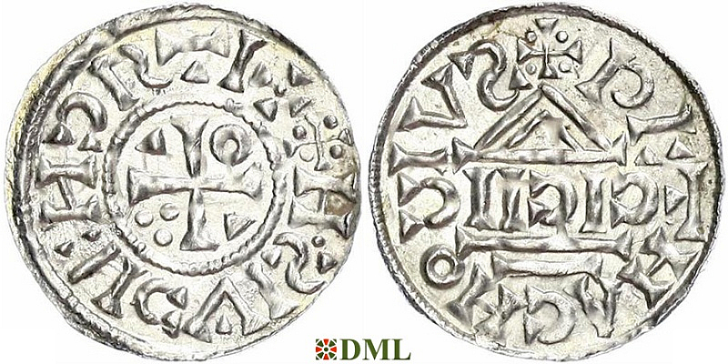 Денарий, Германия, Бавария, Heinrich II (1002-1024), м.д. Regensburg, монетарий CICII, Hahn 1976, 27b1