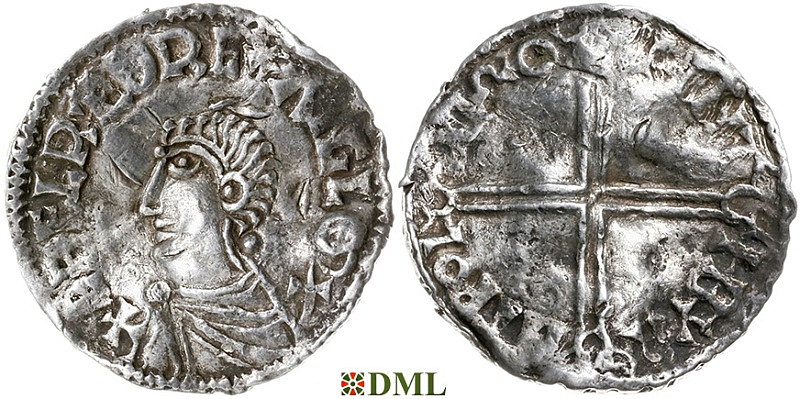 Денарий, Англия, Æthelred II (978-1016), м.д. Winchester, монетарий Birhtwold, North 774