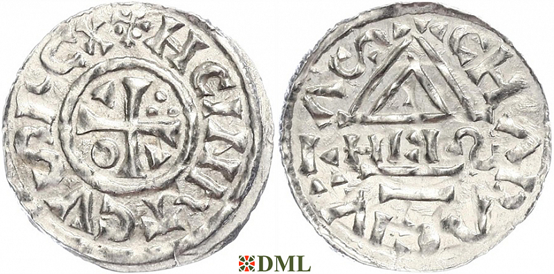 Денарий, Германия, Бавария, Heinrich II (1002-1024), м.д. Cham, монетарий HEIƧ, Hahn 1976, 80b1