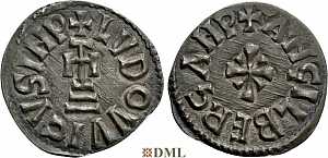 Денье, Каролинги, Louis II (855-875) и Angilberge (876-870) , м.д. Benevento, Depeyrot 141 M