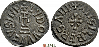 Денье, Каролинги, Louis II (855-875) и Angilberge (876-870) , м.д. Benevento, Depeyrot 141 M