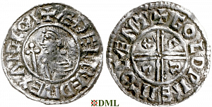 Денарий, Англия, Æthelred II (978-1016), м.д. Canterbury, монетарий Goldwine, North 770