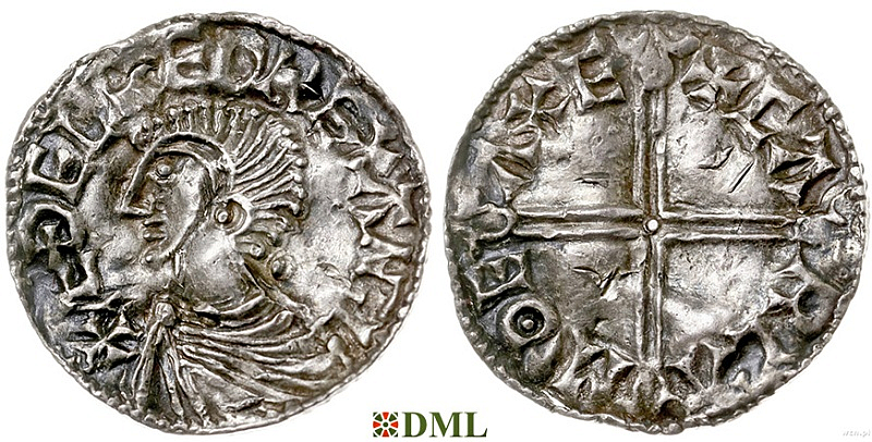 Денарий, Англия, Æthelred II (978-1016), м.д. Exeter, монетарий Carla, North 774