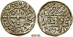 Денарий, Германия, Бавария, Heinrich II (985-995), м.д. Regensburg, монетарий ECCO, Hahn 1976, 22b2.2